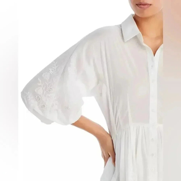 AQUA & Kristopher Brock Floral Embroidered Eyelet Mini Shirt Dress 100% Cotton S - Picture 1 of 14